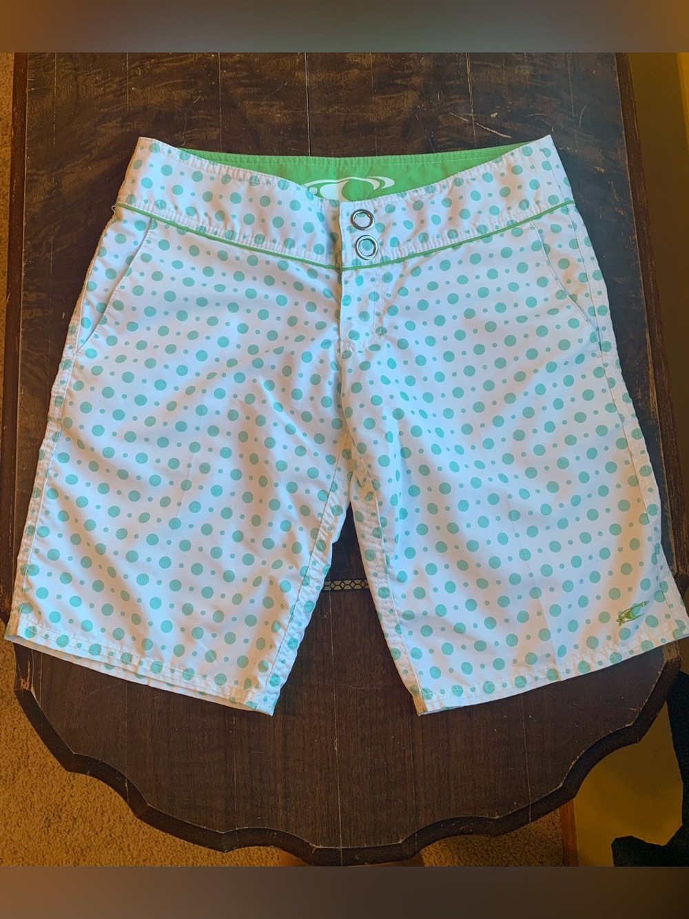O'Neill White Polka Dot Bermuda Swim Shorts with Mint Accents